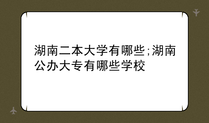 湖南二本大学有哪些;湖南公办大专有哪些学校